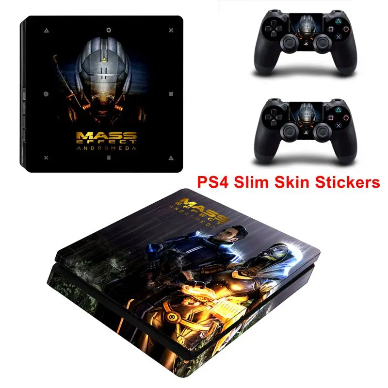 Mass Effect: Andromeda стилизованное покрытие Стикеры чехол для Sony Playstation 4 Slim PS4 тонкая консоль наклейки и надписи 2 контроллеры