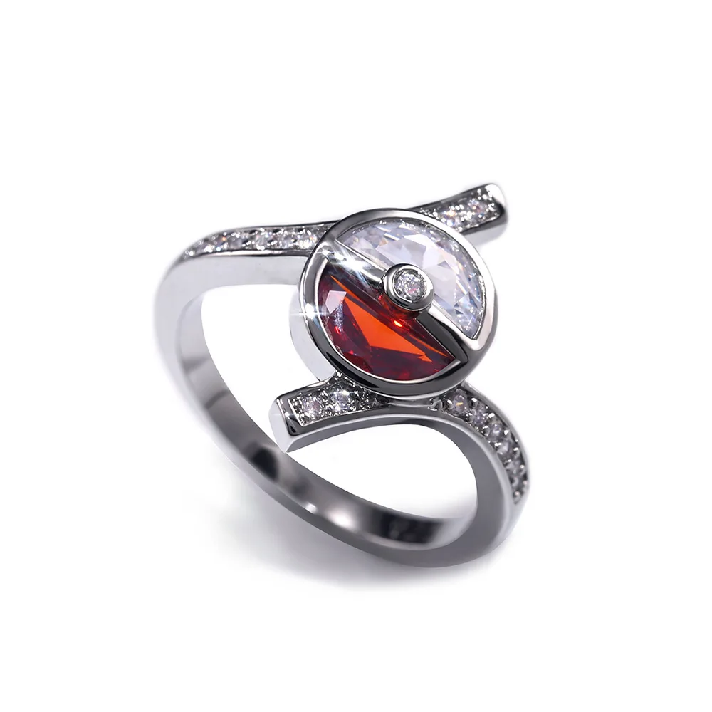 Red White Ball Bling Zircon Ring Silver Cute Rings for Women Wedding Engagement Fashion Cartoon Jewelry anel prata 925 | Украшения и