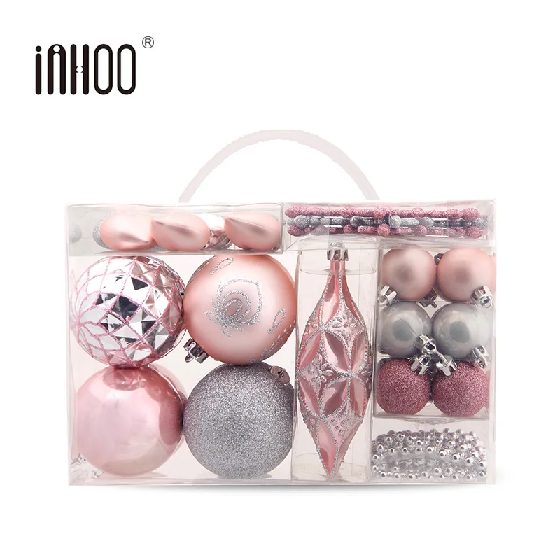 

inhoo 2019 New Year Silver powder Christmas Decoration Tree Ball Gift Bead string Baubles Xmas Party Snowflake Hanging Ornament