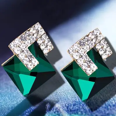 Серьги гвоздики XIYANIKE E1239 женские большие квадратные стеклянные украшения 5