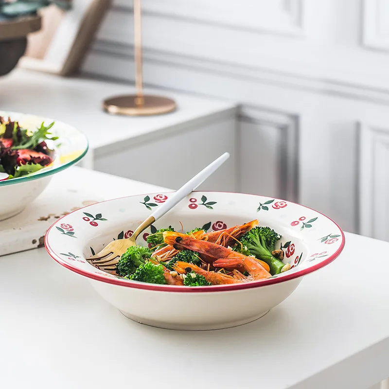 

Creative Cherry Ceramic Plate Western Plate Soup Dish Household Simple Large Deep Plate Pasta Plate Bowl Western tableware
