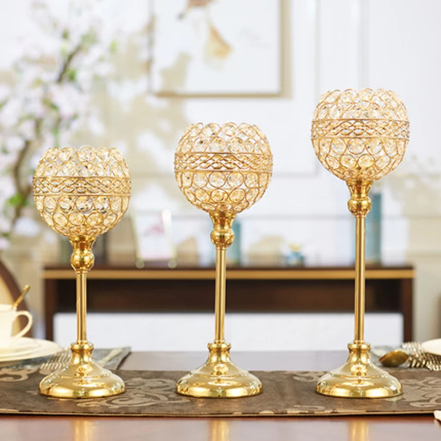 

Gold Crystal Morocco Candle Holder Wedding Stand Romantic Candelabra Metal Big Candle Ball Stand Candlestick Christmas X6T021