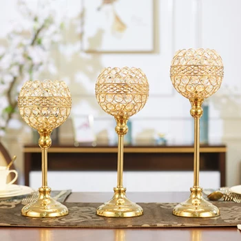 

Gold Crystal Morocco Candle Holder Wedding Stand Romantic Candelabra Metal Big Candle Ball Stand Candlestick Christmas X6T021
