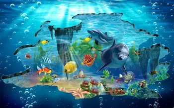 

customize Underwater world dolphin curtains for living room Bedroom window curtains pink blackout 3D curtain