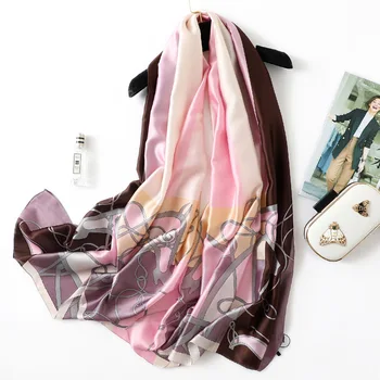 

Silk Scarf Woman Autumn Winter New Carriage Chain Classic Pattern Printing Silk Warm Neck Multifunctional Shawl Wholesale