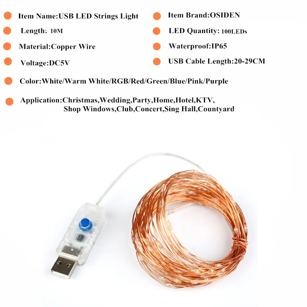 USB 33FT 10 м струнный светильник USB управляемый медный провод Сказочный светильник s Крытый Открытый Рождественские Свадебные украшения