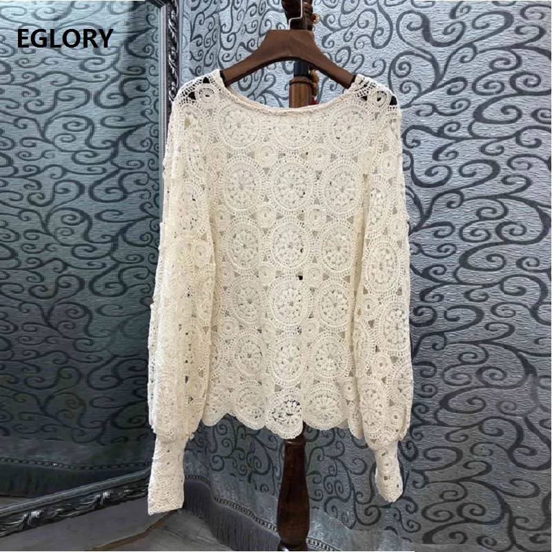 

High Quality New 2019 Autumn Fashion Knitted Sweaters Women Hollow Out Embroidery Long Sleeve Pullovers Ladies Soft Knitwear
