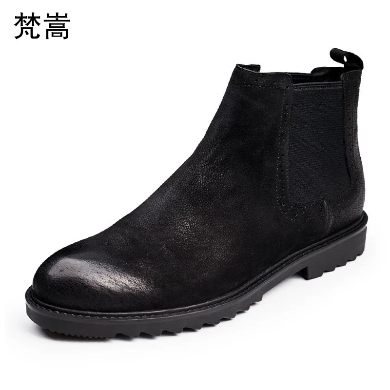 

Chelsea Boots mens Genuine Leather Autumn Winter British High top shoes men Leisure Boots cowboy boots steel toe shoes cowhide