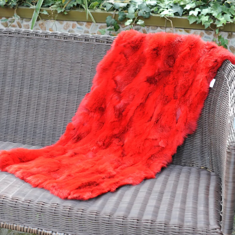 Customized Natural Colour Rabbit Real Fur Sofa Cover Carpet Blanket Bed Towel Fur Mermaid Blanket Decorative Sofa 6