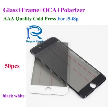 

50pcs AAA quality Cold Press 4 in 1 Front Glass Lens with frame Polarizer OCA for iphone 8 8p plus 7 7plus 6 6s 5 5s Replacement