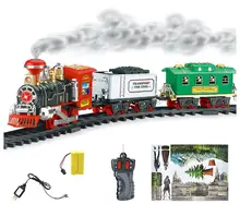 Classic Train Set for Kids with Smoke Realistic Sounds Light Remote Control Railway Car Christmas Gift Toy