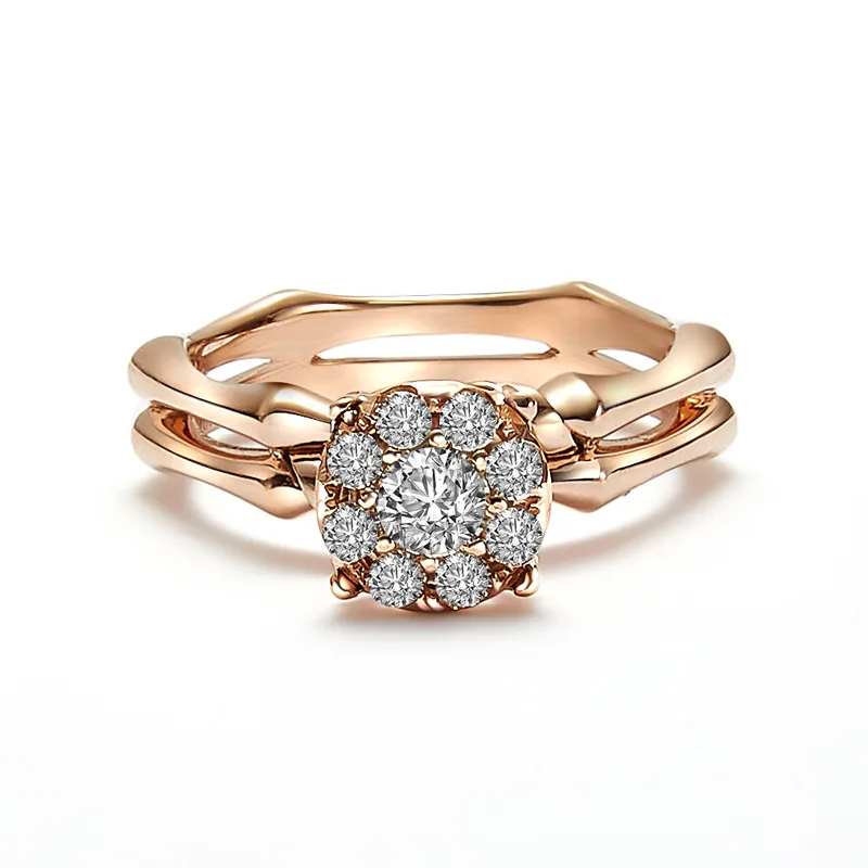 

Hainon New Fashion Rose Gold Color Ring for Women Finger Rings Round Bamboo Shape Flower Cubic Zircon Female Party Jewelry