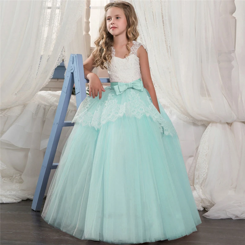 Elegent Flower Long Prom Gowns Teenagers Dresses For Girl Children Party Clothing Kids Evening Formal Dress Bridesmaid Wedding