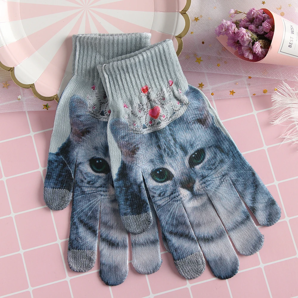 Новые модные теплые перчатки для мужчин и женщин, милые вязаные мягкие перчатки с 3D-принтом животных и фруктов, зимние теплые шерстяные вязаные варежки