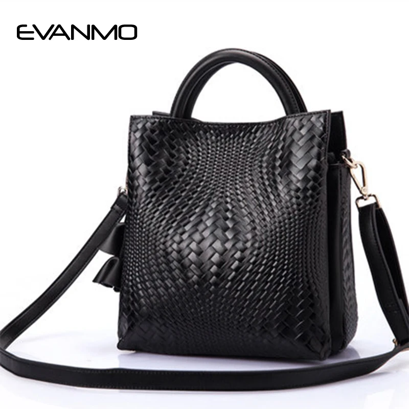 

Hot Sale Simple Bucket Shoulder Bags Solid Big Handbag Woven Fashion Messenger Bags Female High Quality Leather Women Bag Ladies