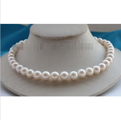 

Free shipping >>>>>>luster 17" Genine Natural 11mm Round White Pearl Necklace zircon #f2566!