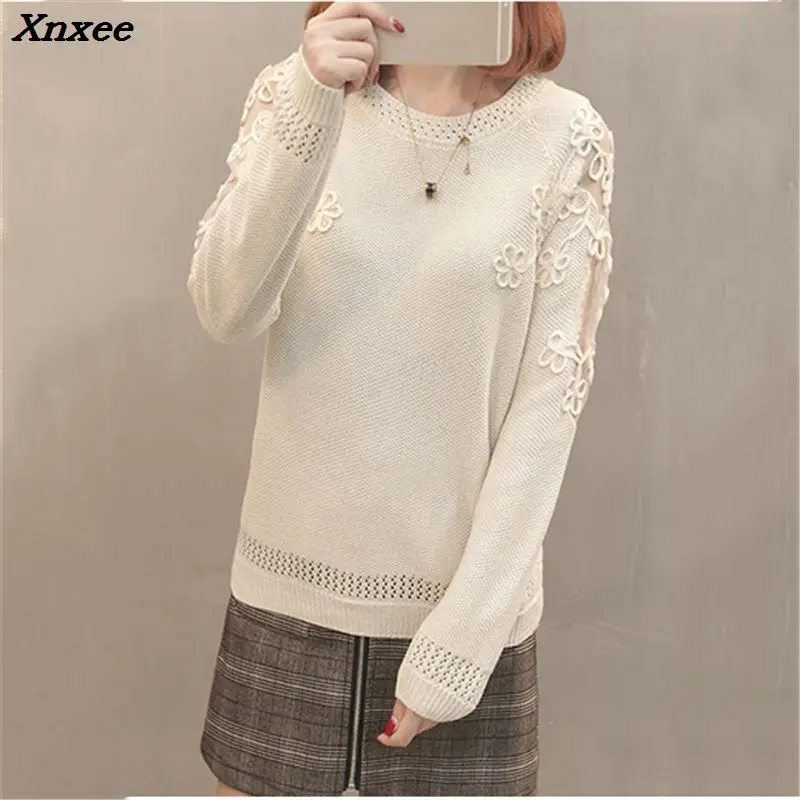 2018 New Spring Autumn Sweater Pullover Fashion Long Sleeve Plus Size Loose Hollow Out Flower Knitted Shirts Tops A314 Xnxee 2018 New Spring Autumn Sweater Pullover Fashion Long Sleeve Plus Size Loose Hollow Out Flower Knitted Shirts Tops A314 Xnxee