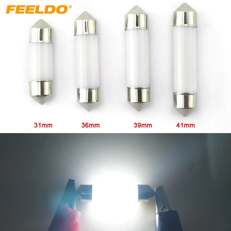 

FEELDO 2PCS White 31/36/39/41mm Smoke Design COB Led Chips C5W Car Interior Glass Lens Festoon Dome Reading 12V DC #AM2712