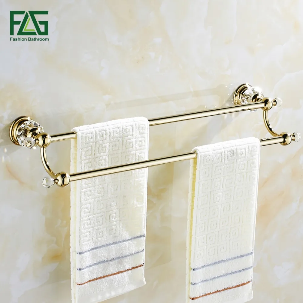 FLG Free Shipping Bathroom Accessories Wall Mounted Crystal Golden Double Towel Bar Wholesale Towel Bar Bath Towel Rack 87505 FLG Free Shipping Bathroom Accessories Wall Mounted Crystal Golden Double Towel Bar Wholesale Towel Bar Bath Towel Rack 87505