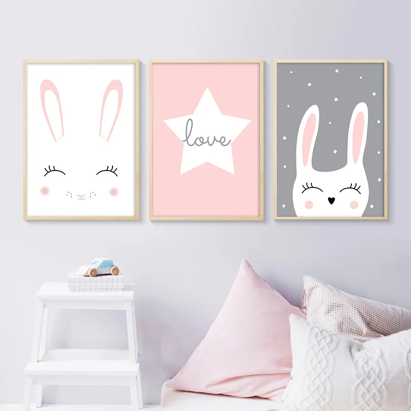 

Rabbit Star Nursery Wall Art Canvas Painting Cartoon Posters and Prints Decorative Picture Nordic Style Kids Decoration(No Frame