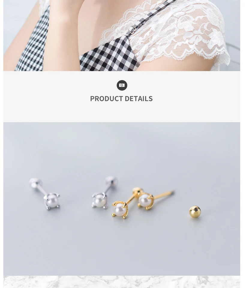 Korean Small Imitation Pearl 925 Sterling Silver Screw Stud Earrings For Women Girls Kids Mini Minimalist Jewelry Gifts Brinco  (10)