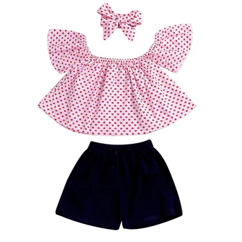 

Newborn Baby Girls Cartoon Off Shoulder Tops Blouse+Shorts+Headband Briefs 3pcs Outfits Summer Kids Girls Cotton Clothes 0-24M