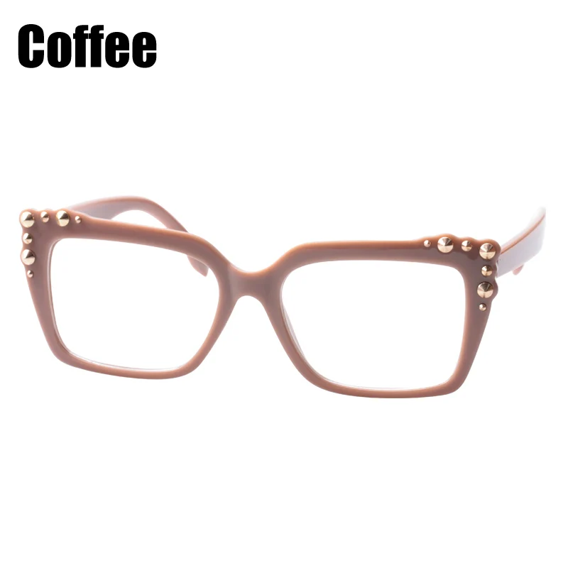 SOOLALA Wo мужские очки для чтения с заклепками, большие полные рамки для чтения, очки для чтения, мужские очки для дальнозоркости es+ от 0,5 до 4,0 - Цвет оправы: Coffee