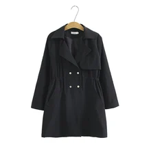 Двубортная ветровка на шнурке, длинное пальто для девушек, осенняя Женская куртка, большие размеры, женские куртки