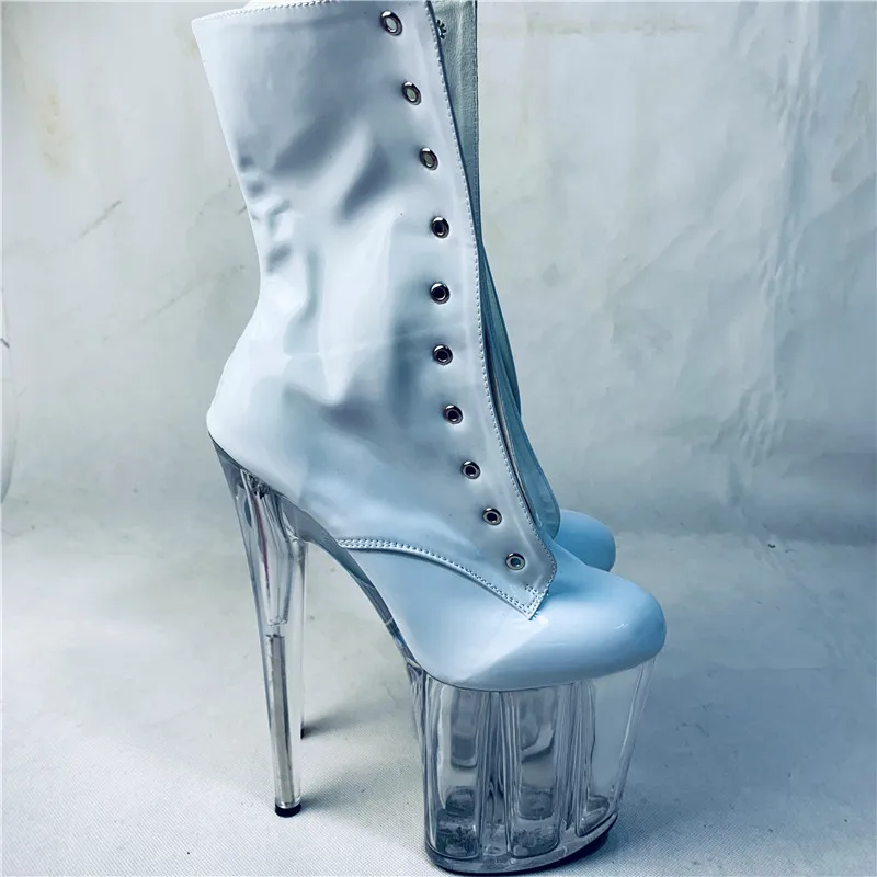 women's sexy Ultra high heel shoes fashion lace-up pumps shoes side zipper ankle boots black/white ladies 20cm boots