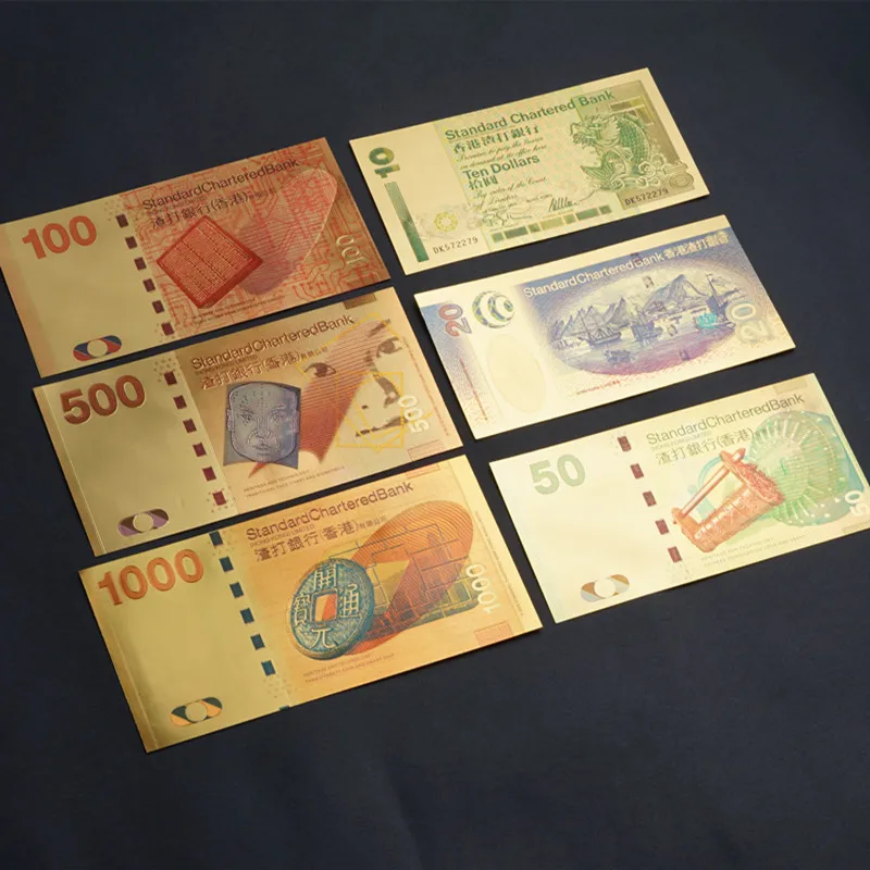 Гонконгские банкноты из золотой фольги, 6 шт./лот, неталютные, традиционные банкноты Фортуны, HK Dragon и Phoenix Lucky Money collectibles - Цвет: 6 styles