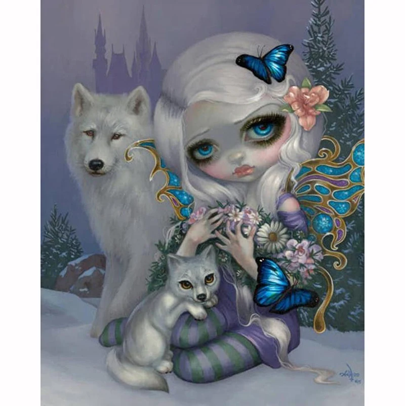 

DIY diamond embroidery Wolf With Cartoon Girl diamond painting cross stitch craft full square rhinestone mosaic home decor