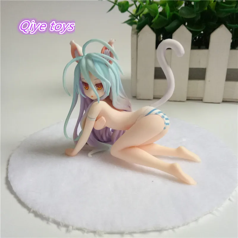 

7CM Sexy Anime Action Figure FREEing No Game No Life Cat Ear Girl Shiro Swimwear Bikini Squatting Ver 1/12 Model Collection Doll