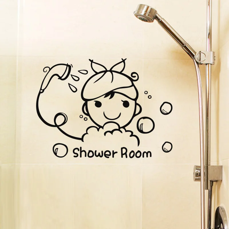 

Shower Room Wall Decal Sticker Home Decor DIY Removable Art Vinyl Mural For Toilet/Bathroom/Sliding door/Glass QTM35 Cartoon