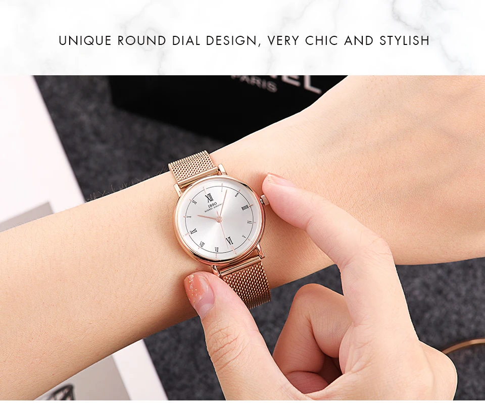IBSO 8 мм ультратонкая сетка ремешок из нержавеющей стали женские кварцевые часы Мода Femme кварцевые женские часы Relogio Mascu