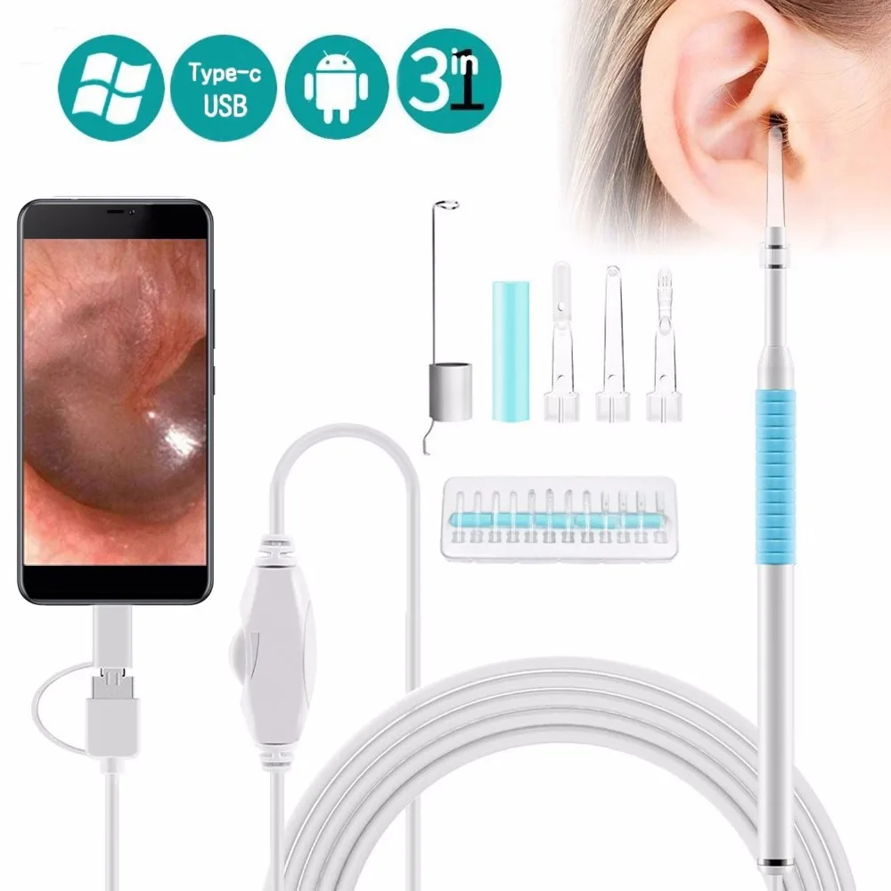 

Ear Otoscope 1.3 Megapixels 720P HD Ear Scope Inspection Camera 3 In 1 USB Ear Digital Endoscope Earwax Cleansing Tool with 6led