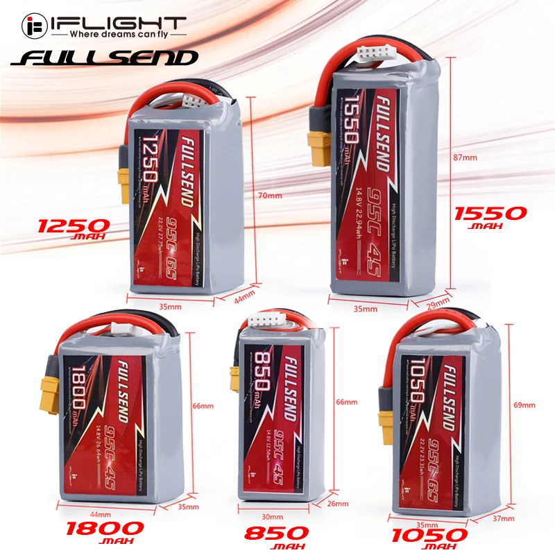 

iFlight Fullsend V2 LiPo Battery 1800mAh/1300mAh/1550mAh 14.8V 4S 95C 1050mAh/1250mAh 22.2V 6S 95C with XT60H Plug for FPV drone