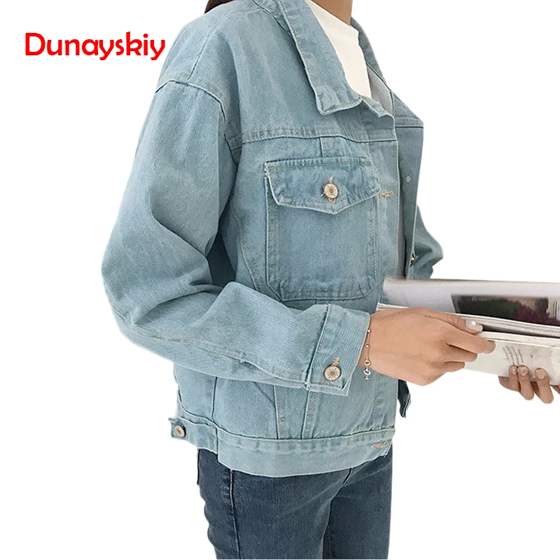 Dunayskiy Female Basic Long Sleeve Spring Autumn Loose Denim Jacket Casual Streetwear Single-breasted Jeans Coat Casaco Feminino Coats