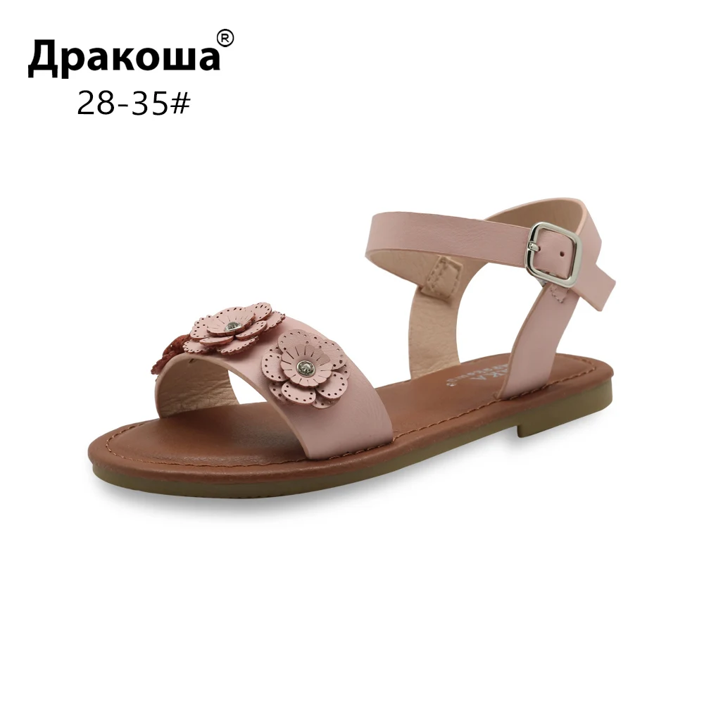 

Apakowa Girls Sandals Children Summer Open Toe Flat Shoes with Beautiful Flowers Princess Beach Footwear EU 28-35 New Arrival