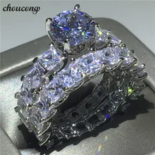 Choucong Vintage promesa anillo de corte princesa AAAAA Zircon Cz de la plata esterlina 925 compromiso boda banda anillos para las mujeres de los hombres