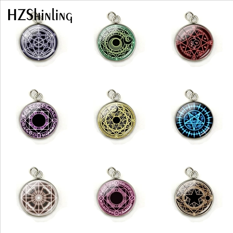 

2019 New Lucky Magic Wizard Array Magical Pentagram Wiccan Glass Cabochon Round Stainless Steel Pendant Jewelry Gifts