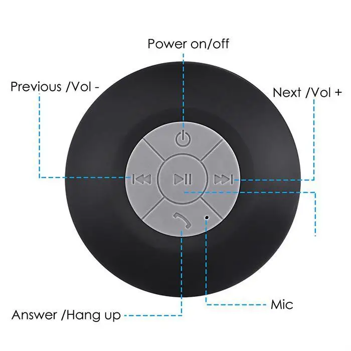 4 уровня водонепроницаемый для ванной автомобиля беспроводной Bluetooth 0,18 кг аудио со светодиодной подсветкой 9x9x6 см/3,5x3,5x2,4 дюймов свет