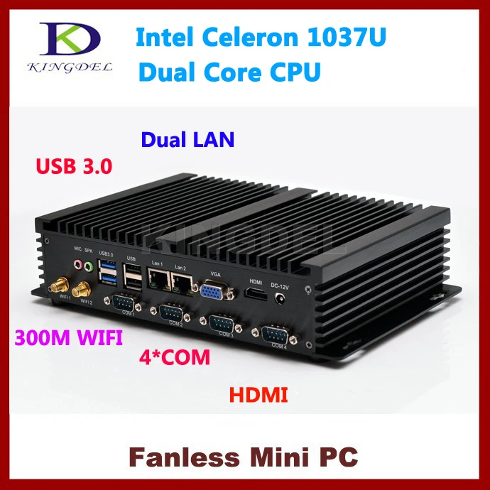 Metal case Mini pc workstation Intel Celeron 1037U Dual core CPU 2GB RAM 500GB HDD ,2*1000M LAN,4*COM, 2*USB 3.0, 300M WiFi,HDMI