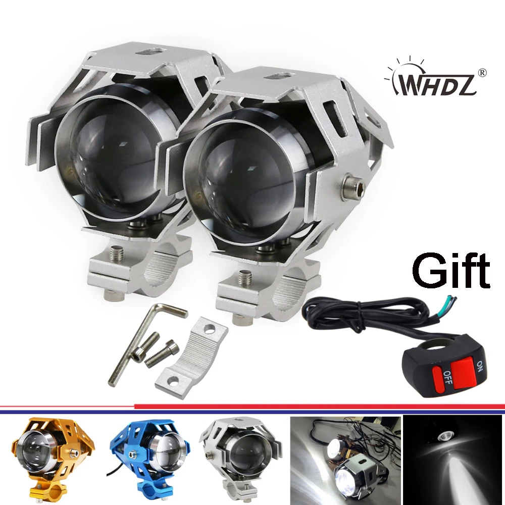 2pcs U5 3000LM 125W Upper Low Beam Motorcycle LED Headlight Spot Lamp SILVER