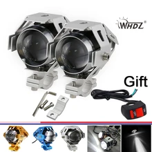 2 x 125W U5 Motorcycle LED Driving Fog Head Spot Light with high beam low beam flash beam Headlight +1pc switch kit
