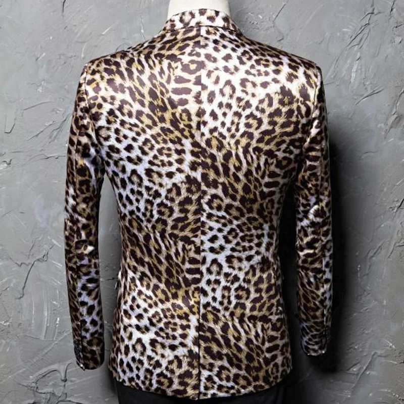 Модный блейзер с леопардовым принтом, мужской пиджак на одной пуговице, приталенный мужской костюм пиджак для ночного клуба, сценический костюм певицы в стиле рок-н-ролл