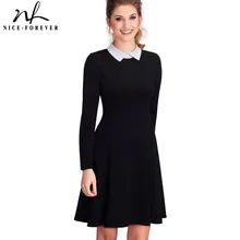 Nizza-für immer Vintage Klassische drehen-unten Neck Elegante Ladylike Charming Solid Voller Länge Hülse Ballkleid Formale Frau kleid A016