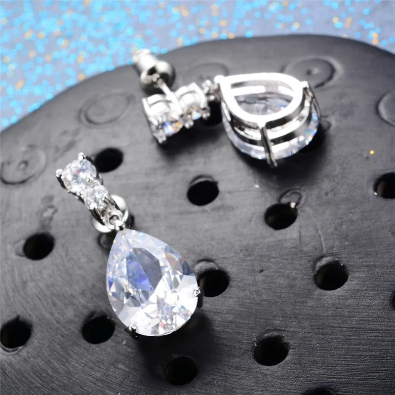 Luxury Female Crystal Water Drop Earrings Fashion 925 Sterling Silver Dangle Earrings Pink Blue Purple Earrings For Women