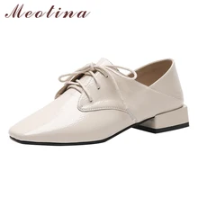 Meotina/Туфли-оксфорды на плоской подошве женские туфли в стиле Дерби на плоской подошве со шнуровкой повседневная обувь с квадратным носком женская обувь бежевого цвета размера плюс 33-43