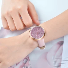 Leather Watches For Women Creative Style Simple Dress Quartz Watch Lovers Casual Starry Sky Dial Sport Watch Relogio Faminino