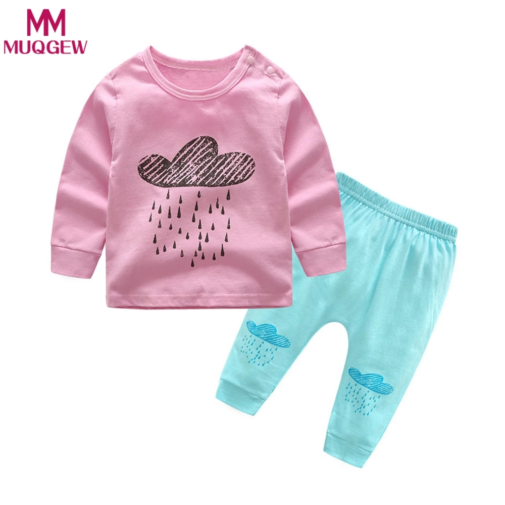 2Pcs Toddler Baby Girls Boys Cloud And Rain Tops+Pants Clothes Set